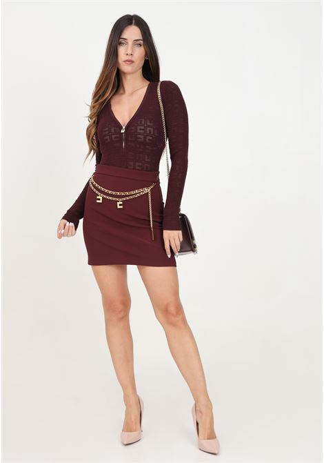 Short burgundy skirt for women with chain belt and logo charms ELISABETTA FRANCHI | GOT3646E2CG3